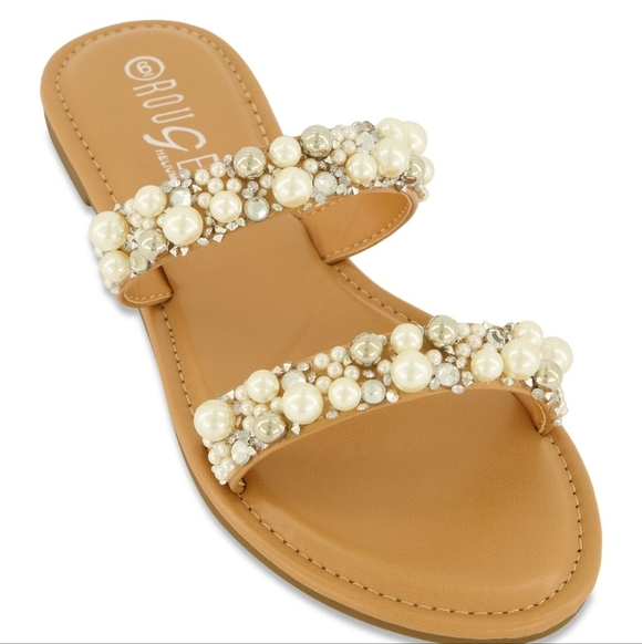 Rouge! Shoes - Women's Natural Color Pearl Embellished Sandal Sz 11